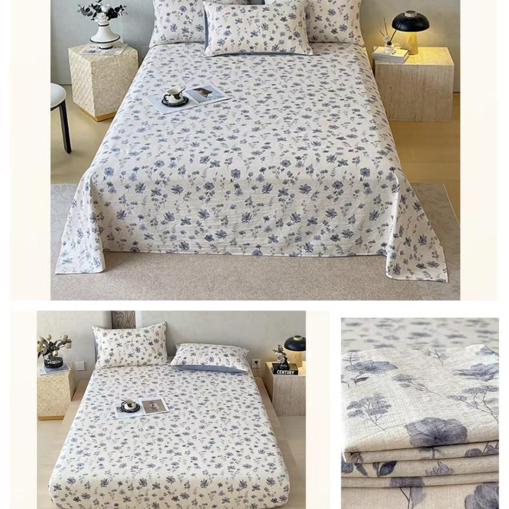 Retro-Stil Rutschfeste Weiche Leinen-Baumwolle Spannbettlaken, Doppellagige Crinkle-Gaze, Schrumpffrei, Atmungsaktiv, Verdickte Tagesdecke R