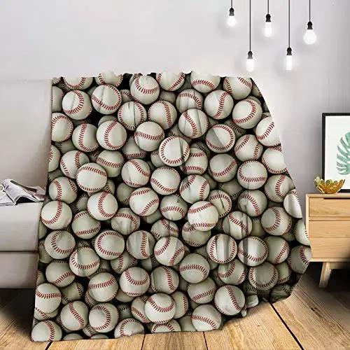 Baseball Throw Blanket for Bed Couch Sofa Living Room Decor Soft Warm Lightweight Flannel Blanket Ball Sport Theme Print Blanket