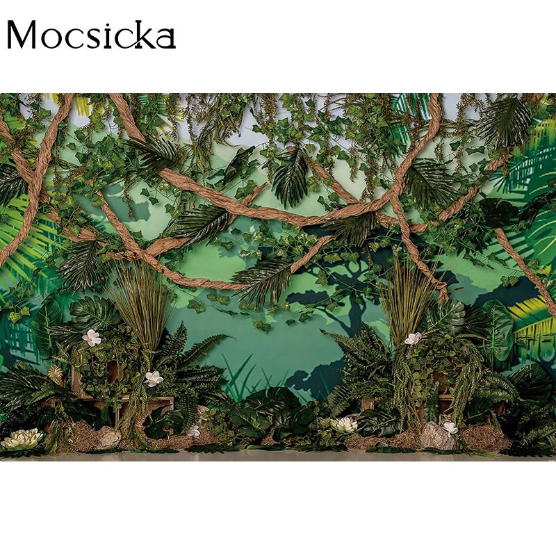 Mocsicka Spring Photography Background Tropical Jungle Tree Decoration Props Baby Shower Children Portrait Photo Backdrop Banner