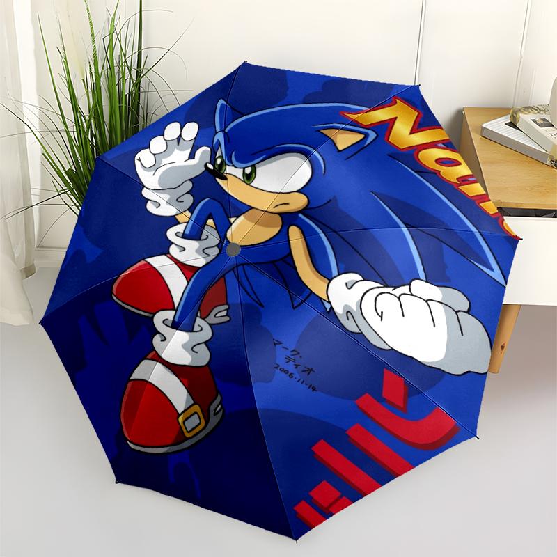 Custom Name Sonic Theme Automatic Umbrella, Lightweight & Portable, 8 Rib, Perfect for Outdoor Travel, Birthdays, Christmas, Gifts.