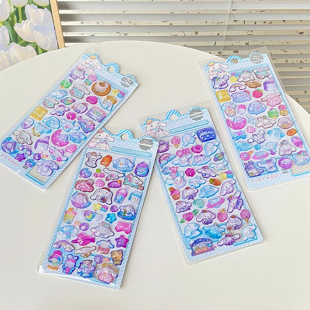 4 Pcs Mix Sanrio Cartoon Stickes Capybara Kuromi 3D Stereo Crystal Sticker Handbook DIY Material Sticker