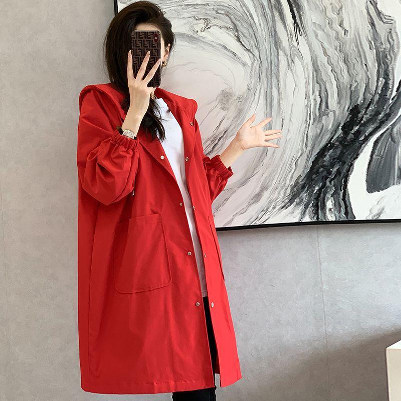 Women's Mid-Length Hooded Trench Coat - 2025 Autumn Korean Style, Loose Fit, Casual, Plus Size.