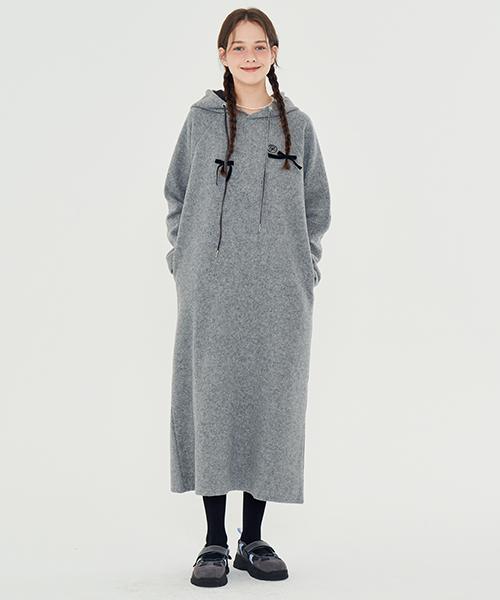 Metapeo Minimalist Wool Knit Hooded Dress Gray