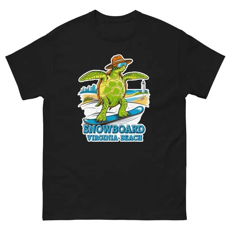 Surfing Turtle Snowboard Virginia Beach Graphic T Shirt Short Sleeve Crewneck Cotton Tee for Unisex S