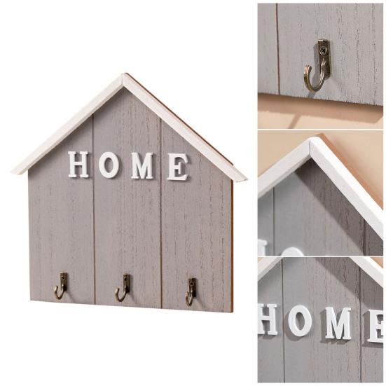 Wall Mount Key Holder Wooden House Shaped Keychain Organizer with 3 Hooks Rustic Key Rack for Entryway Bathroom Hallway Kitchen