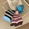 Double-slit Color-blocking Long Socks, Pickled Green Cranberry Striped Mid-calf Socks, Casual Sports Trendy Socks, Women's Socks