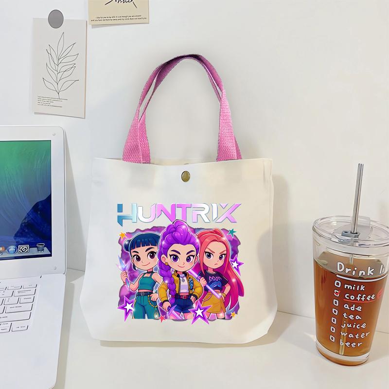 Perfect KPop Demon Hunters Women Canvas Handbag Rumi Mira Zoey Girl Tote Bags Portable Female Phone Pouch Cute Cartoon Shopping Bag