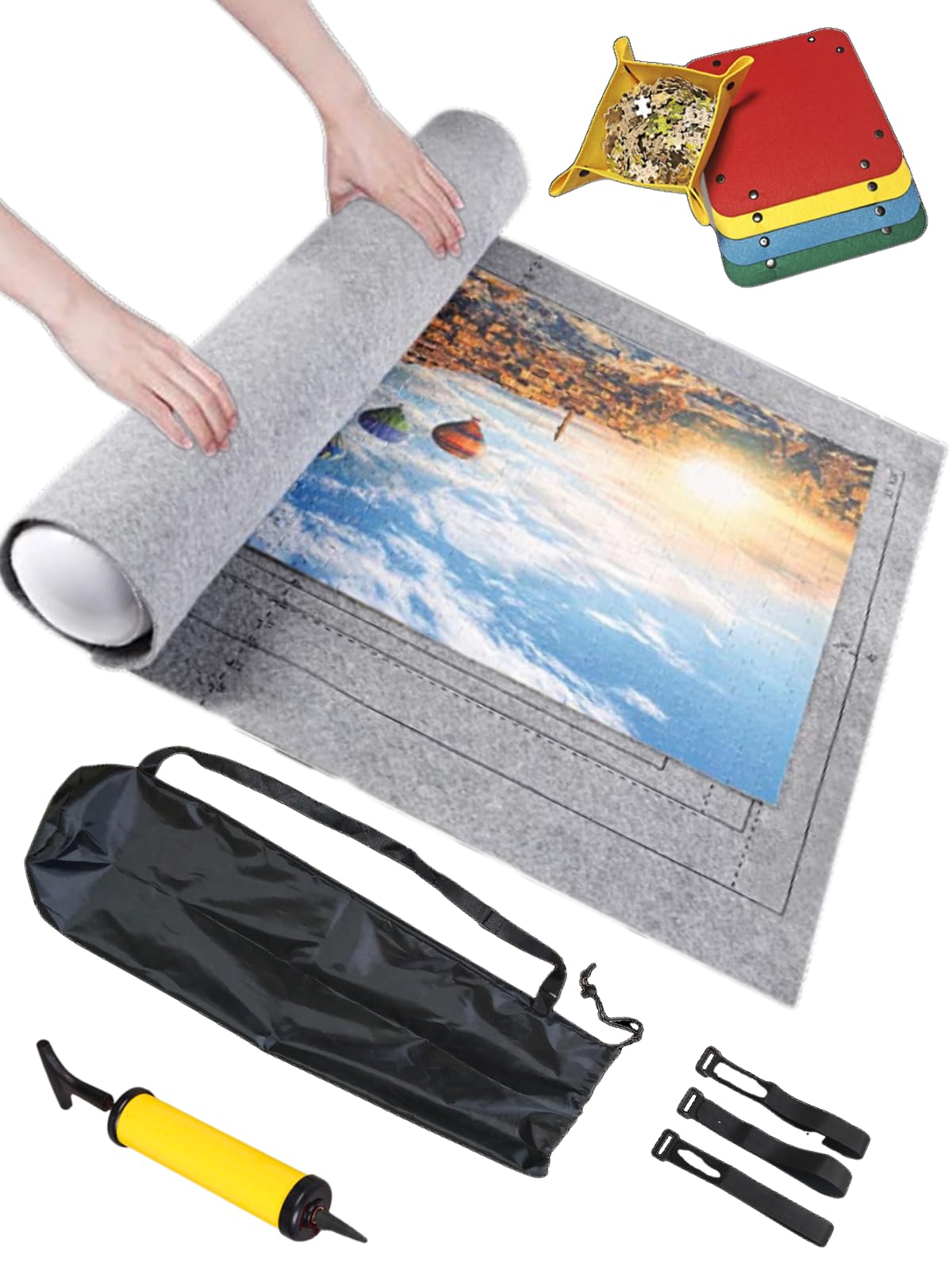 40Bandit Jigsaw Puzzle Mat, Puzzle Case, Puzzle Storage Set for Jigsaw Puzzles in Progress, with Small Cases (Gray, 2000pcs)