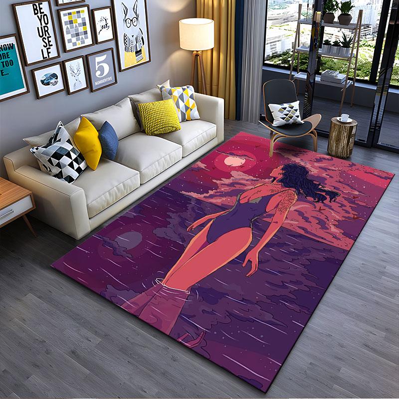 Woman Standing In Sunset Water Suitable As a Non-slip Mat for the Living Room or Bedroom Sofa