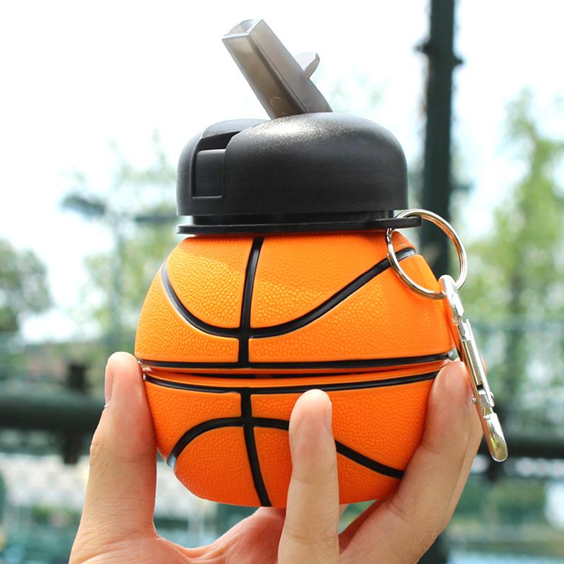 550ml Football Folding Kettle Sports Silicone Fold Water Bottle Outdoor Portable Leakproof Sports Kettle Travel Children Bottle