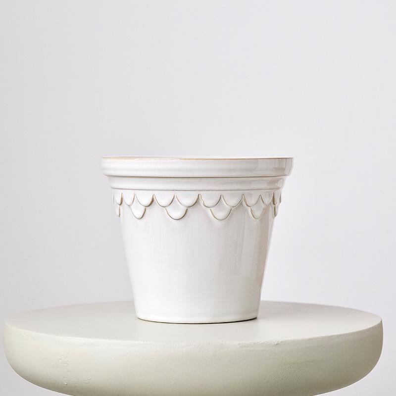 Embossed Roman-Style Glazed Flower Pot for Indoor/Outdoor Plants