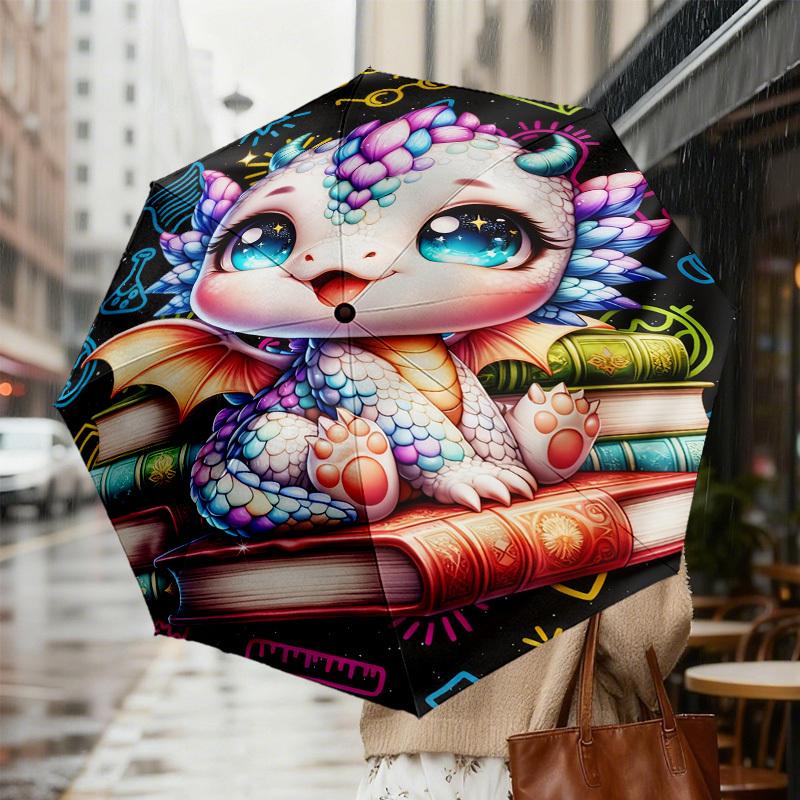 1pc Dragon Books Pattern Umbrella Design Automatic Opening and Closing Umbrella, High-quality Travel Umbrella,  C1128138