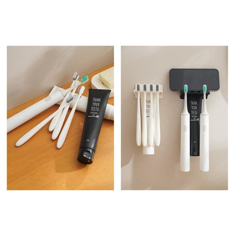 Toothbrush Holder Wall Mount Mobile Phone Shelf for Bathroom Organization Multipurpose Toothbrush Shelf Rack 4Slot