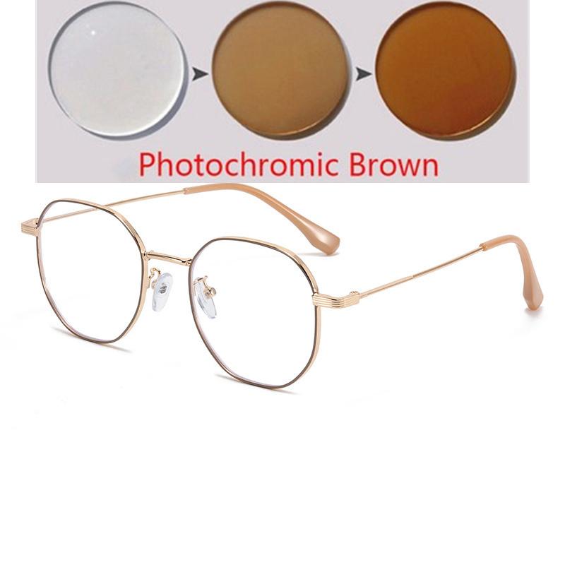 Metal Student Polygon Nearsighted Glasses For Women Men Rose Gold Frame Minus Sight Eyeglasses Prescription 0 -0.5 -0.75 To -6.0