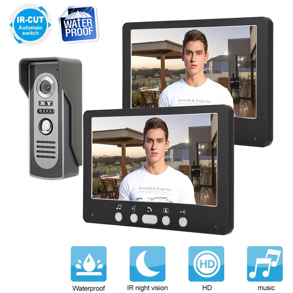 Black 7in TFT Camera 2 Monitors Video Doorbell Intercom Night View System 815m12