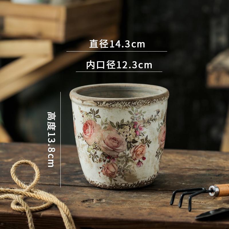 Vase Household Ceramic Retro Creative Succulent Flower Pot Desktop Decoration Nordic Style Art Living Room with Drainage Hole1Pc