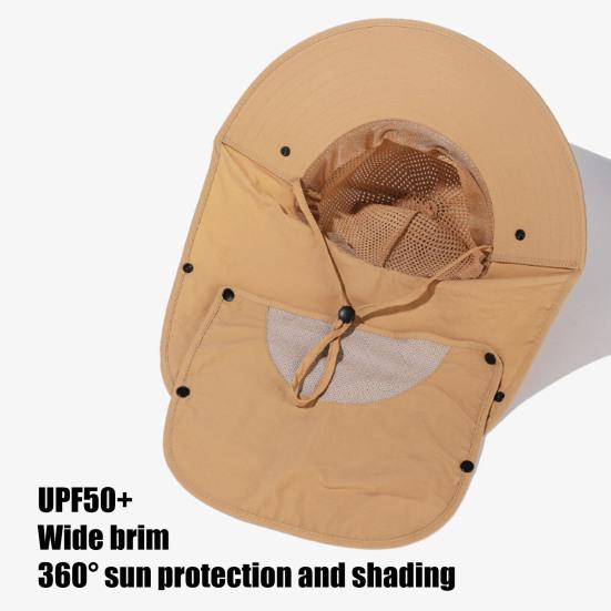 Summer Fisherman Hat, Wide Brim Adjustable Drawstring Bucket Hat, Outdoor Activity Hat with Shawl And Face Guard Design