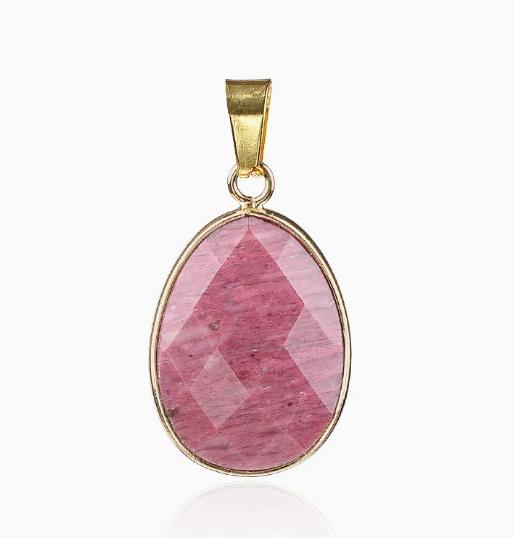 Natural Gemstone Drop Pendant Gold Edge Gemstone Faceted Oval Charm Semi-precious Crystal Necklace Pendant Amethyst Quartz Agate