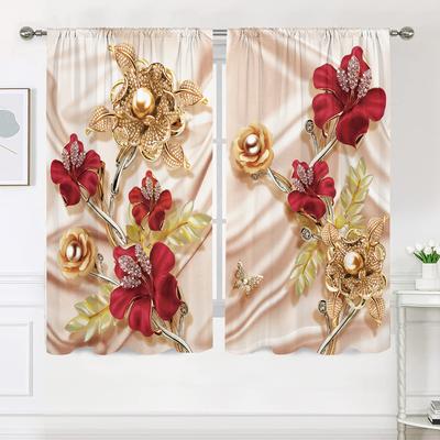 2 stycken, moderna och eleganta blommiga gardiner - halv mörkläggande - lämpliga för vardagsrum, sovrum, kök och heminredning