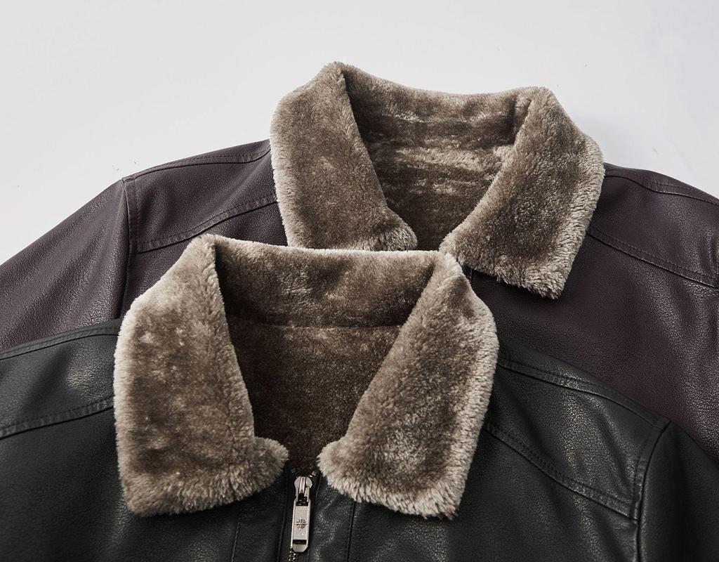 Men 'S Leather Jacket Lapel Autumn and Winter Leather Jacket Motorcycle Suit Youth Large Coat