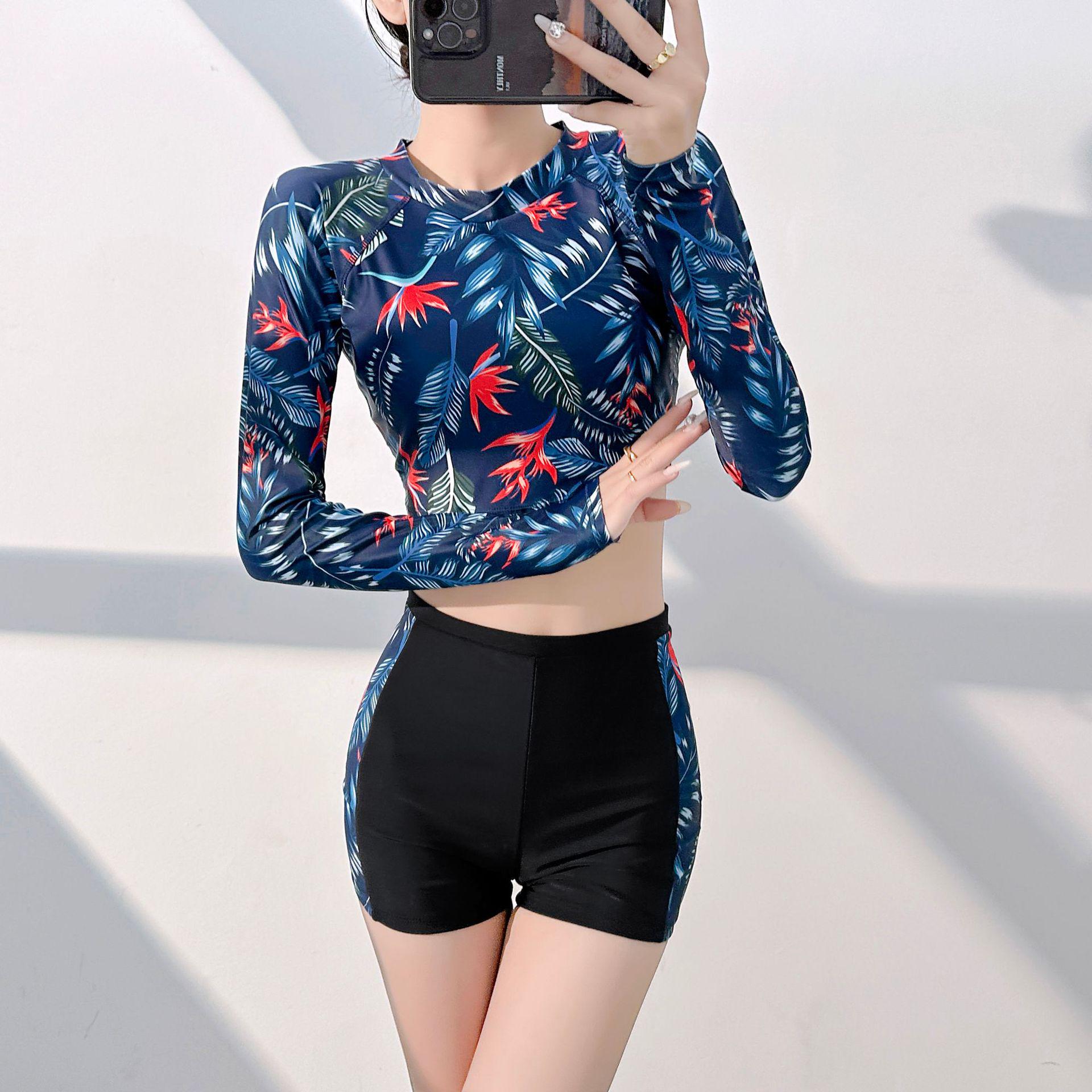 

2025 Женский корректирующий купальник для серфинга из двух частей: Топ с длинным рукавом и брюки с высокой талией XL чёрный