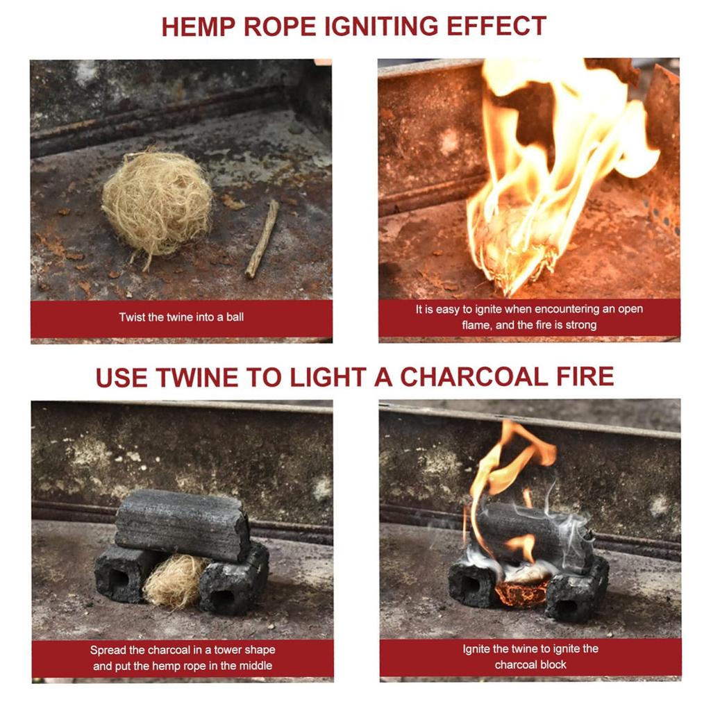 20pcs Outdoor Fire Starter Rope Camping Ignition Hemp Cord for Emergency Fire Lighting Tinder Ropes for Hiking Barbecues Hunting Grilling