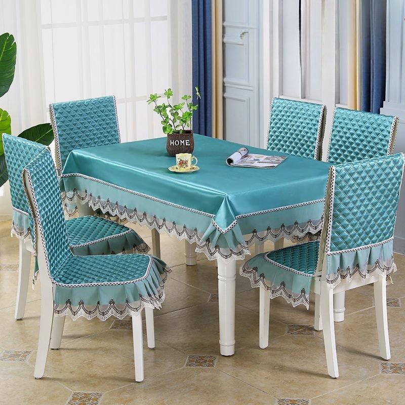Light Luxury Dining Table Cloth Chair Cover Thickened Cushion European Style Large Flower Table Cloth Wave Lace Chair Cushion