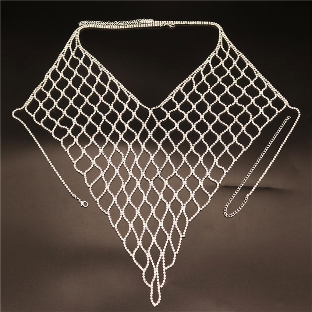 European And American Accessories Rhinestone Body Chain, Hollow Mesh Chest Jewelry Nightclub Party Sexy Female Body Chain