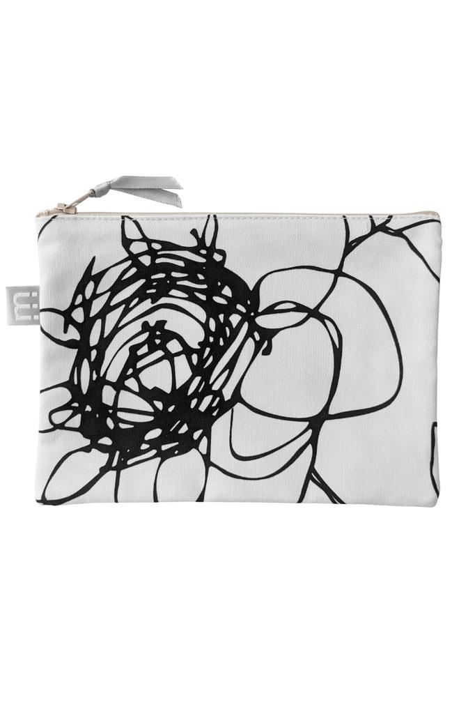 minimynimo Flat Made in Nordic Gray Bloom Pouch, Japan, Pattern, Small, Fabric, 20cm, (Glow Black)