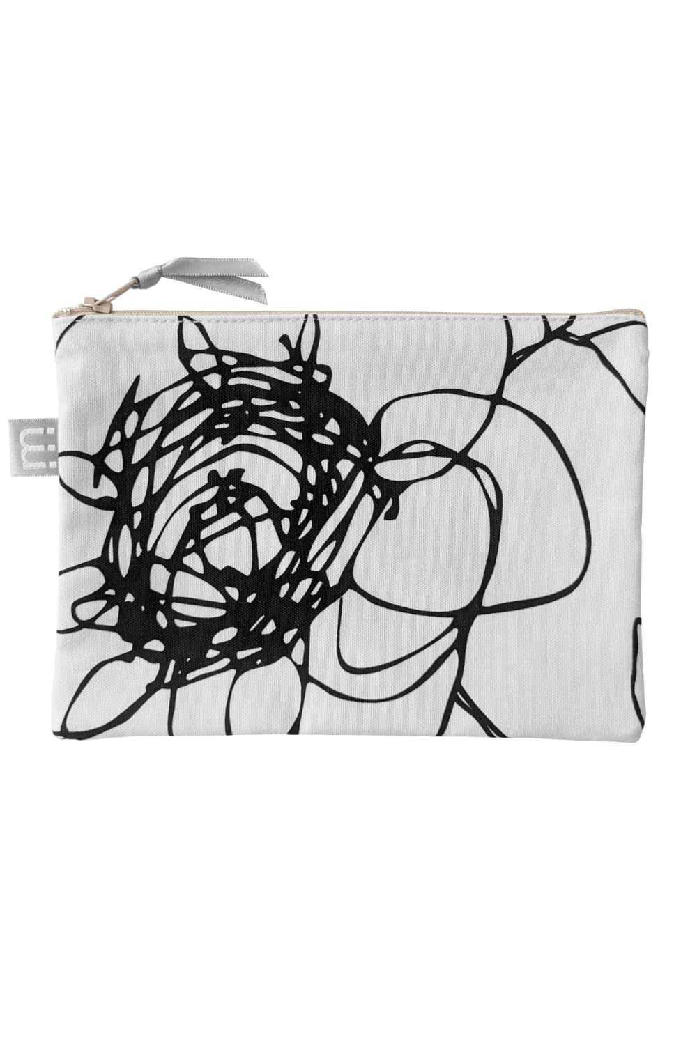 

minimynimo Flat Made in Nordic Gray Bloom Pouch, Japan, Pattern, Small, Fabric, 20cm, (Glow Black)