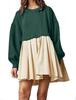 Women's Solid Color Patchwork Pleated Hoodie Dress - Autumn/Winter 2026 Collection