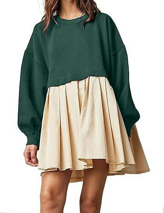 Women's Solid Color Patchwork Pleated Hoodie Dress - Autumn/Winter 2026 Collection