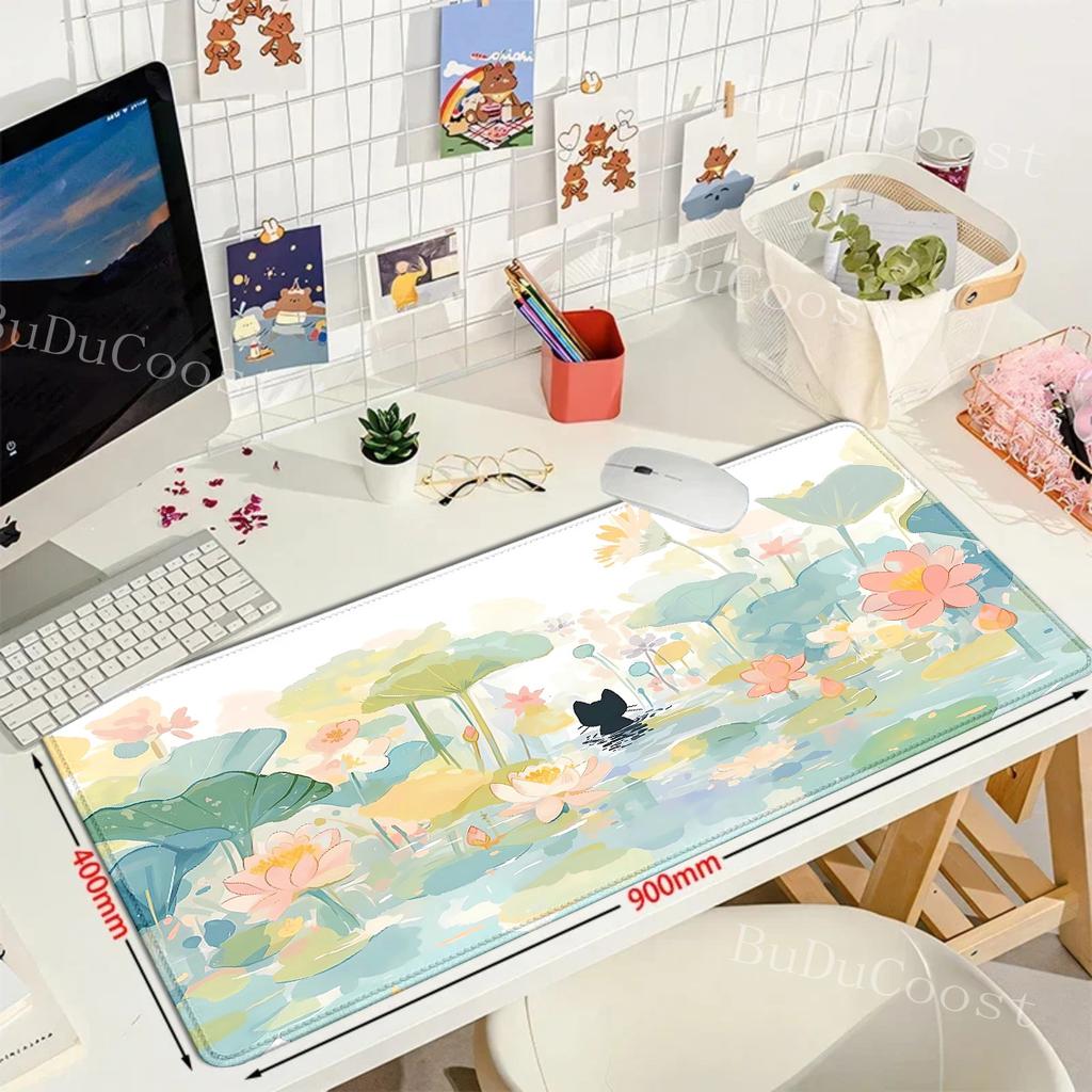 Cute Cat Large Gaming Keyboard Mouse Pad XL Green Plant Computer Gamer Tablet Mause Pad Long Mousepad XXL 900x400 Play Mice Mats
