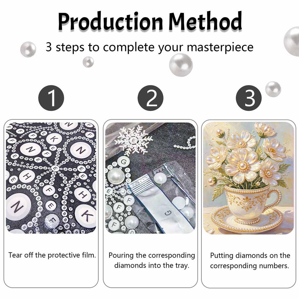 Tea Cup Pearl Painting Handmade DIY 5D Creative Ornaments Living Room Home Decoration Painting