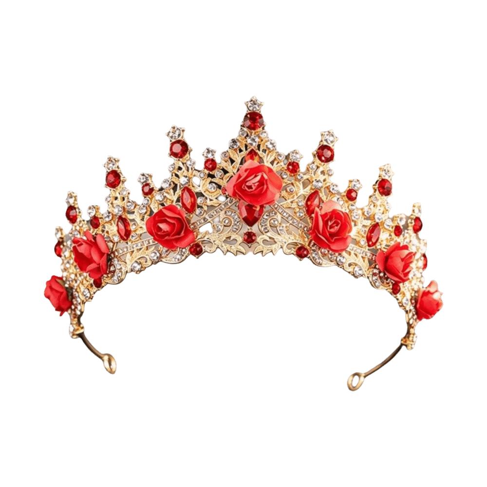 Metal Princess Floral Tiara Rose Flower Shiny Rhinestone Crown Luxury Baroque Crown Prom
