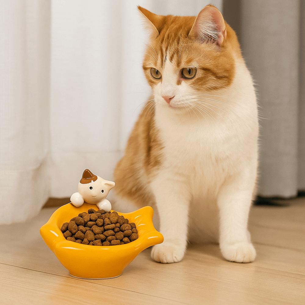Large Caliber Ceramic Cat Bowl Cartoon Cervical Protection Bowl Water Drinking