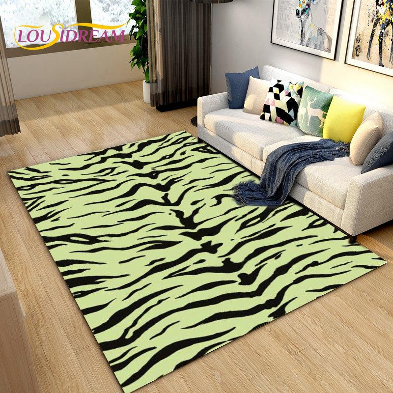 3D Stripe Tiger Print Pattern Area Rug Large,Carpet Rug for Living Room Bedroom Kitchen Doormat Decoration, Non-slip Floor Mat