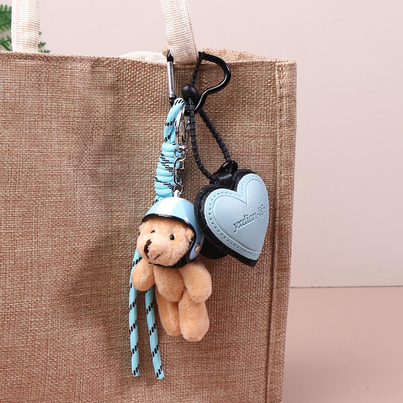 Helmet Bear Pendant Sweet Cool Leather Love Weaving Rope Creative Keychain Doll Bag Pendant