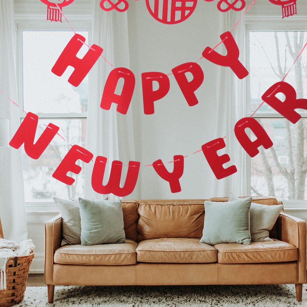 Non-woven Fabric Happy New Year Banner Traditional Spring Festival Hanging Ornaments DIY