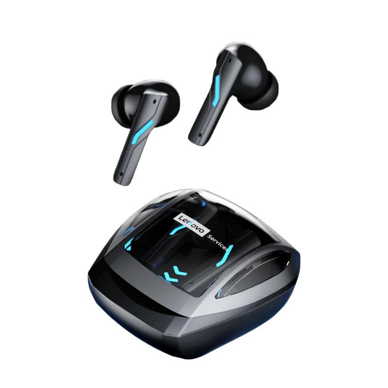 Lenovo Słuchawki douszne GT100 True Wireless do gier – Bluetooth 6.0, ultraniskie opóźnienie 38 ms, czteromikrofonowa redukcja szumów AI, etui z diodami LED RGB 23 h