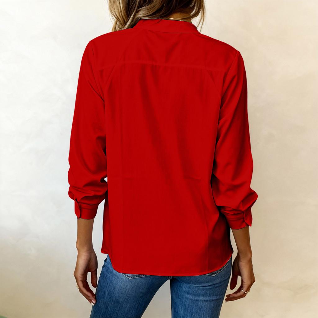 Fashionable Women's Casual V-neck Long-sleeved Elegant Women's Shirt Top
