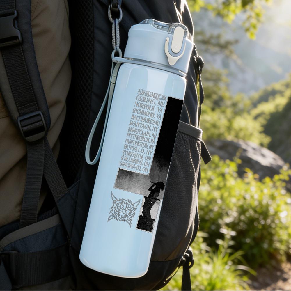 1PC Black Cross Minimalist Line Art Print 750ml Portable Sports Water Bottle Leakproof Gym Outdoor Travel Drink Cup