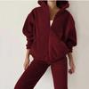 Women Solid Color Long Sleeve Hooded V Neck Hoodies Suit Autumn Winter Loose Top Wide Leg Pants