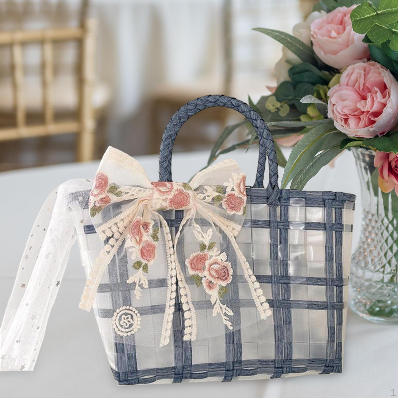 

Hand Woven Bag Women Straw Tote Summer Transparent Camping Sundries Organizer Storage Темно-синій