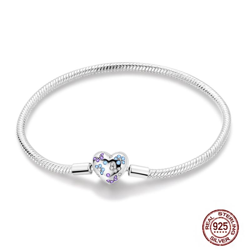 Bracelet Silver 925 Original 17-20CM Star Moon Heart Butterfly Paw Print Zircon Bracelets Fit DIY Charms Birthday Jewelry Gifts