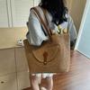 Yogodlns Women's Woven Straw Tote Bag Leather Patchwork Decor Large Capacity Casual Daily Beach Vacation Shoulder Handbag