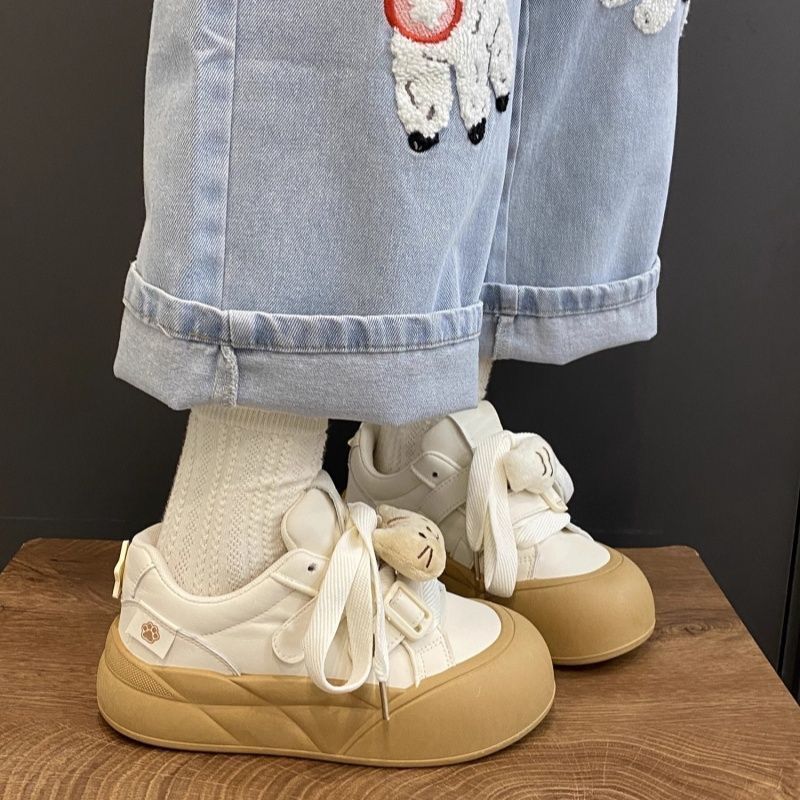 Guochao niche original ugly cute big head puff bread shoes women's new spring platform versatile student board shoes