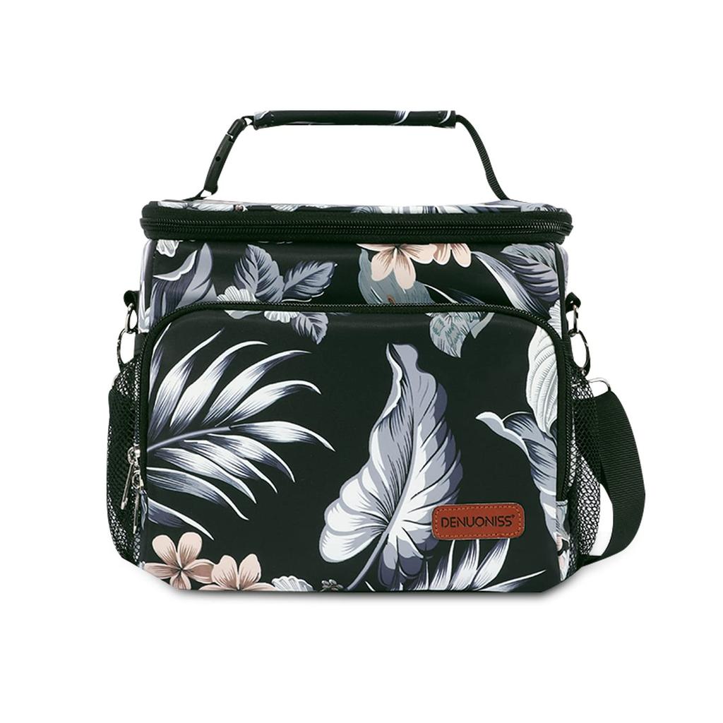 FANDARE Lunch Bento Thermal Cold Large Front and Back Crossbody Water Cherry Blossom Bento Black A Bag, Bag, Insulation, Insulation, Capacity,