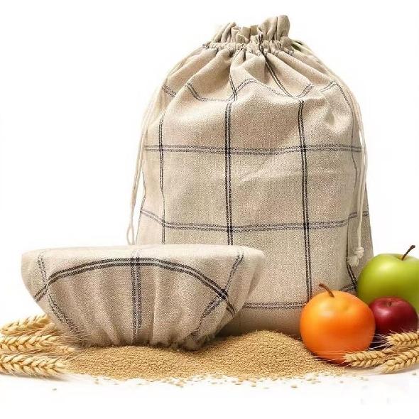 Premium Bread Bags for Homemade Loaves, XL Reble Linen with Plastic Lining, Equipped with Convenient Drawstring for Ultimate Freshness, BPA-Free,
