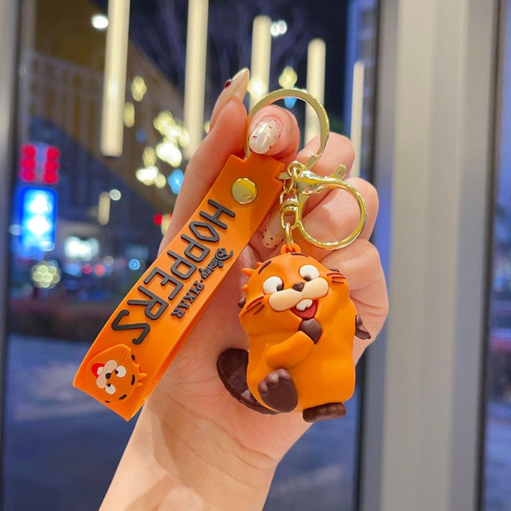 5 pièces/set Porte-clés Castor de dessin animé Pendentif animal mignon Charme de sac à la mode Porte-clés de voiture Accessoires Pour Femmes Hommes Ornement de sac à dos orange